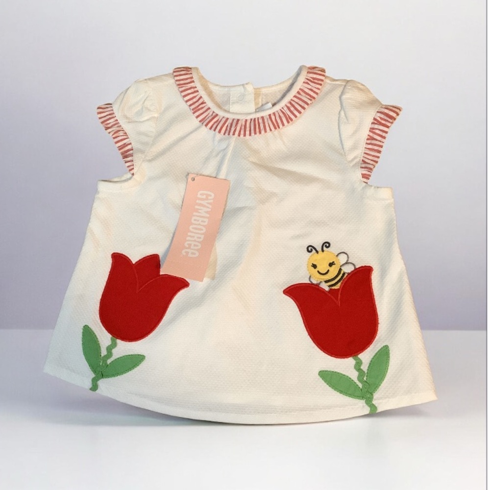 Gymboree White Dress with Red Tulips and Bee